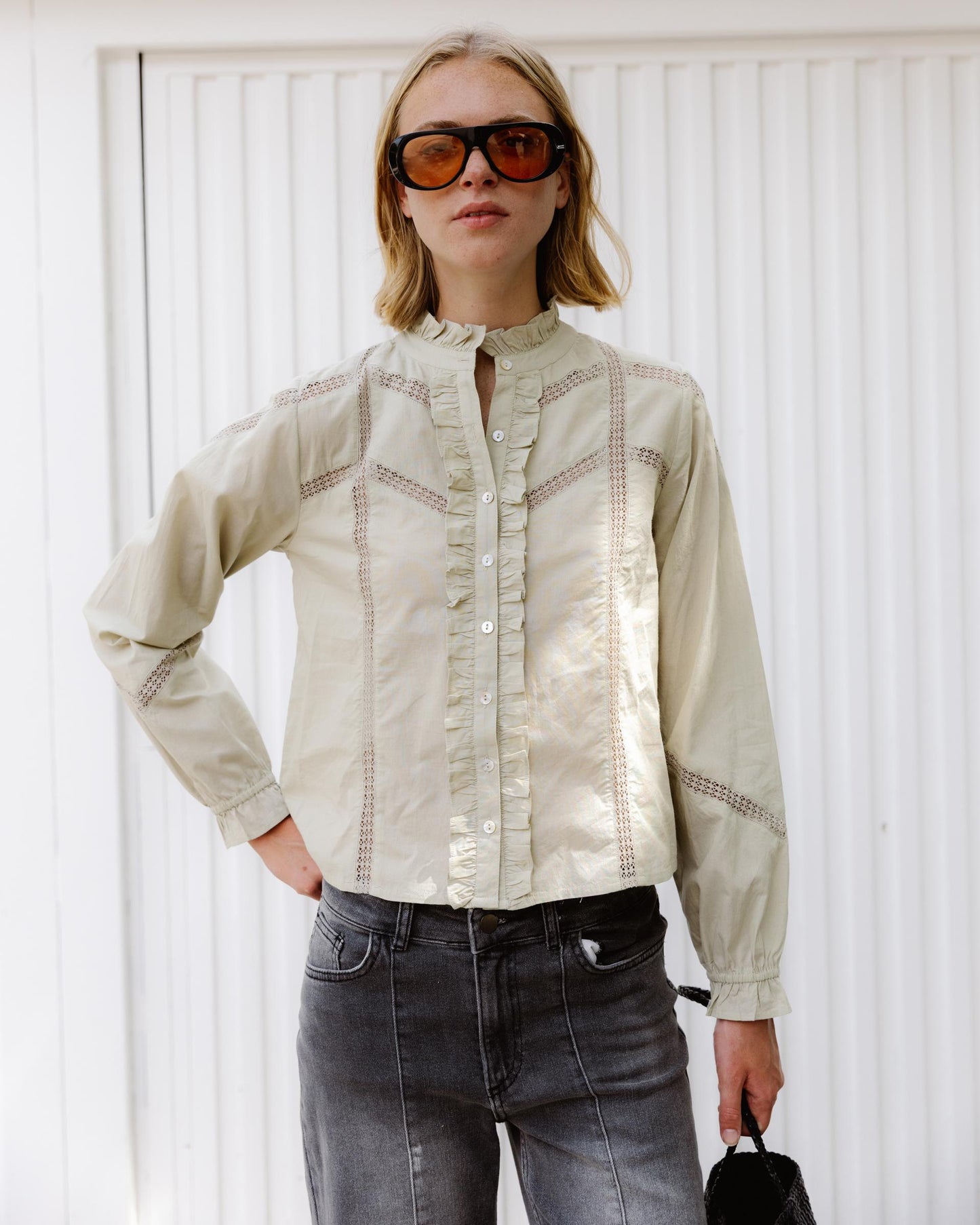 Blouse Dentelle Volant Avant Vert