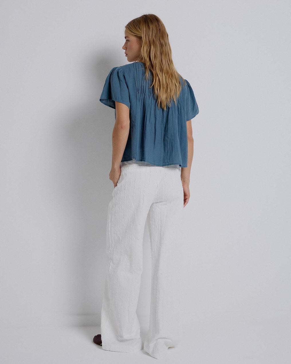 White Striped Trousers with Patch Pockets
