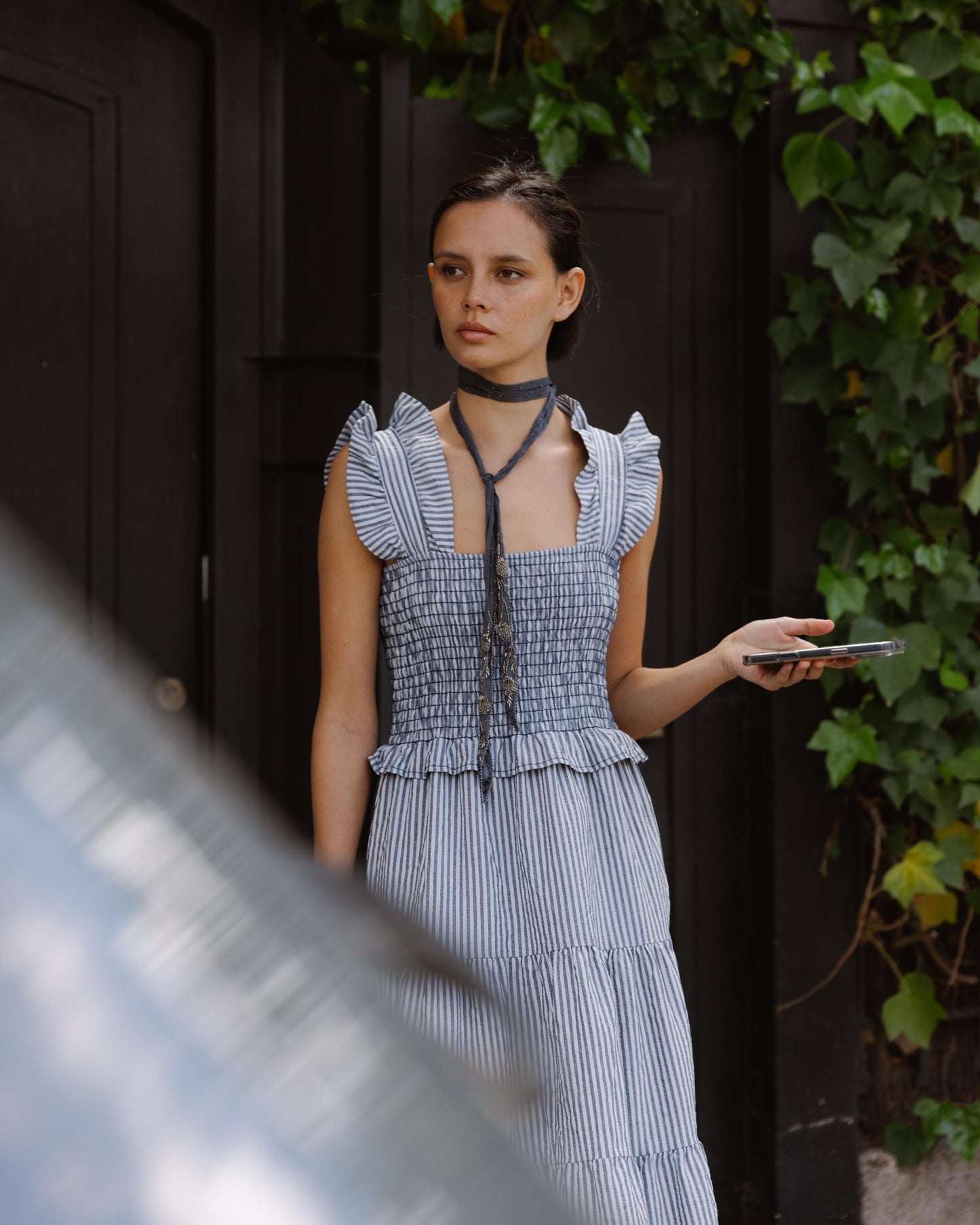 Vestido Gomas Volantes Azul