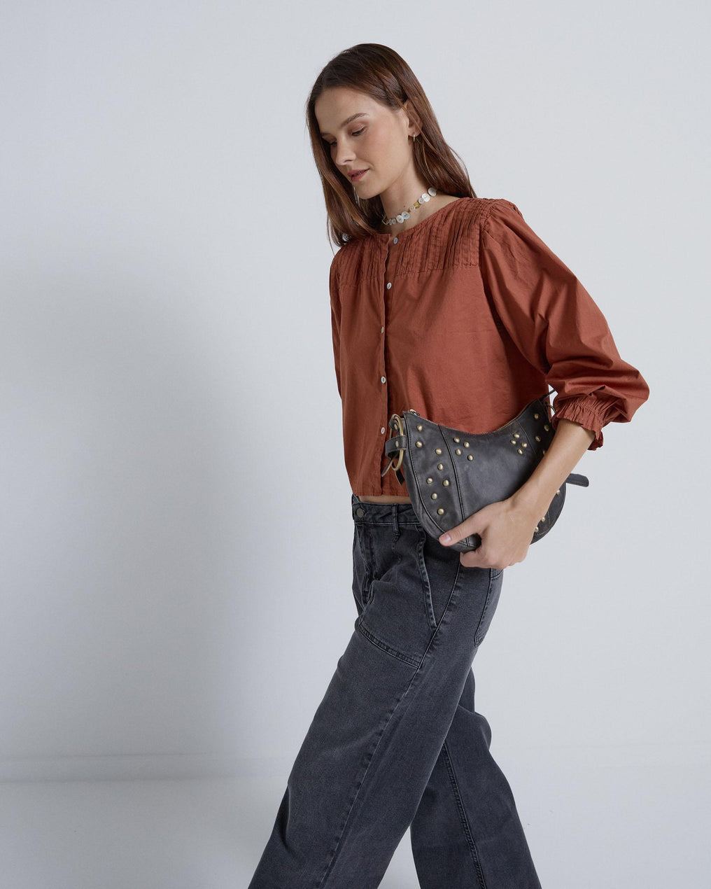 Blusa Canesú Tablas Teja