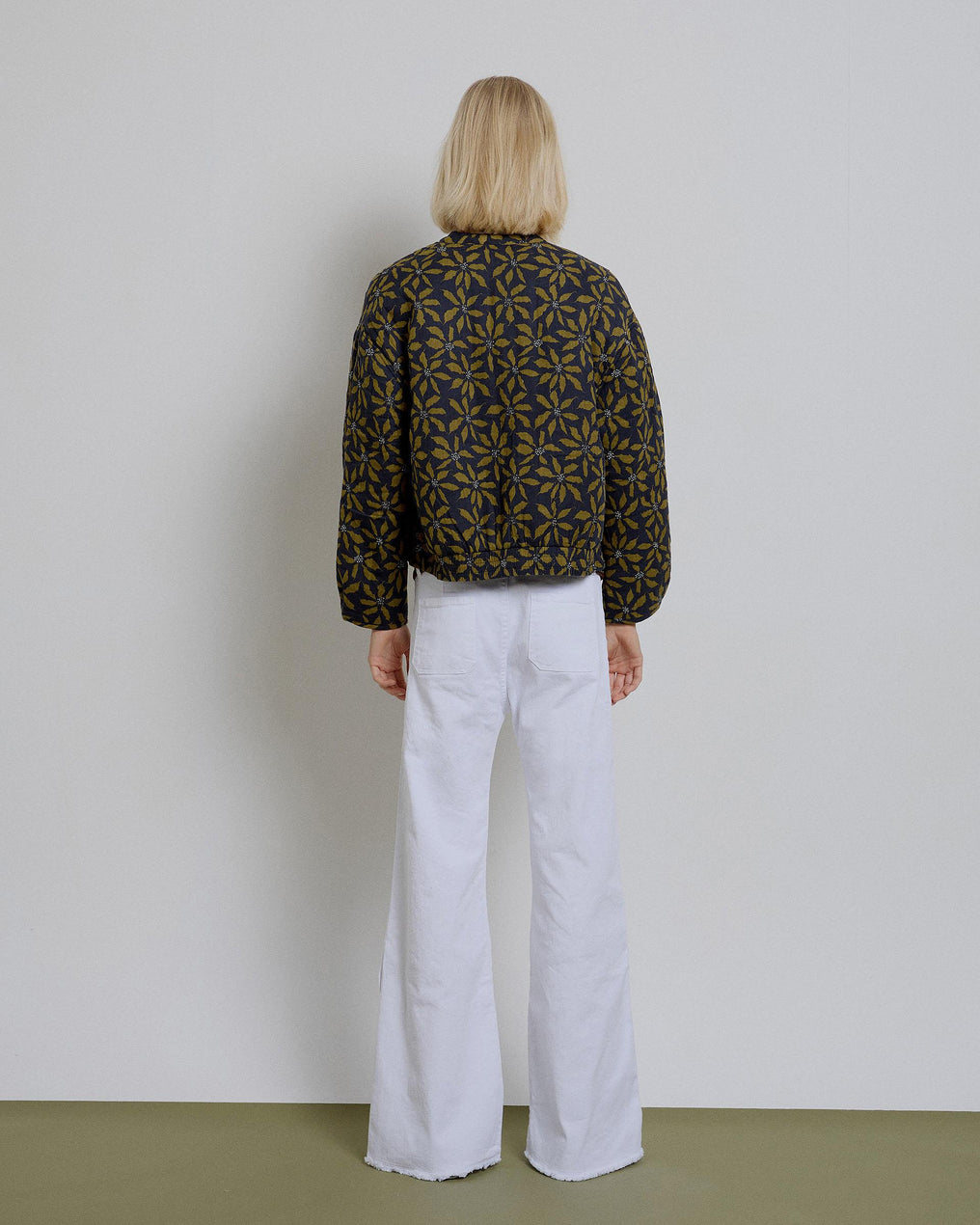 Yellow Palm Tree Print Bomber Jacket