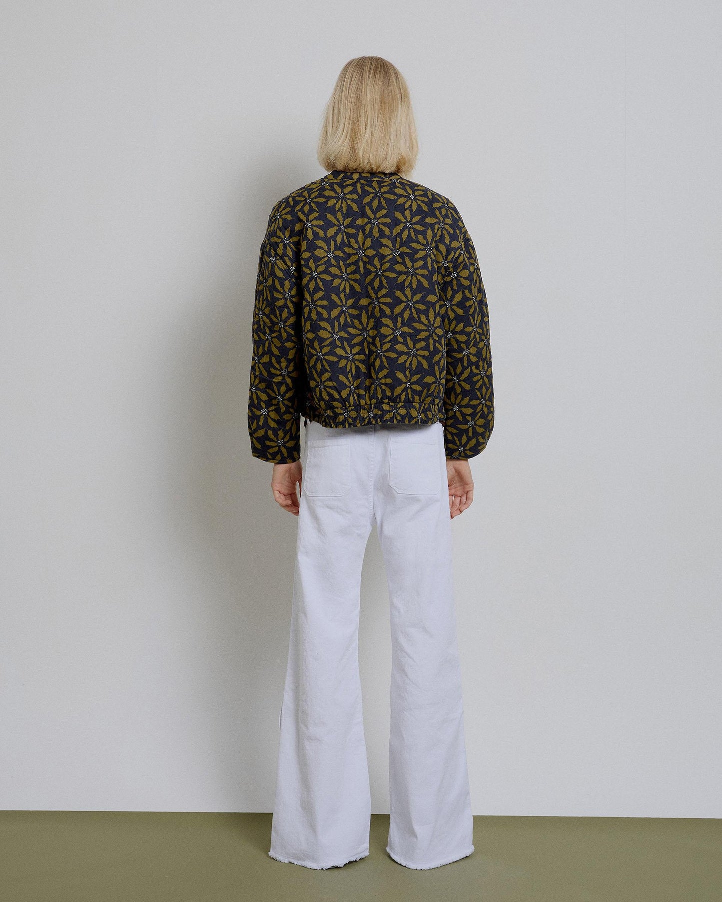 Yellow Palm Tree Print Bomber Jacket