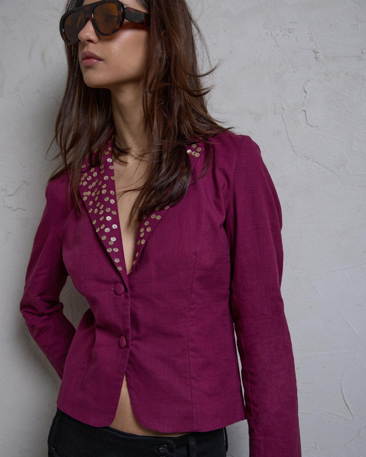 Blazer Lentejuelas Rosa Oscuro
