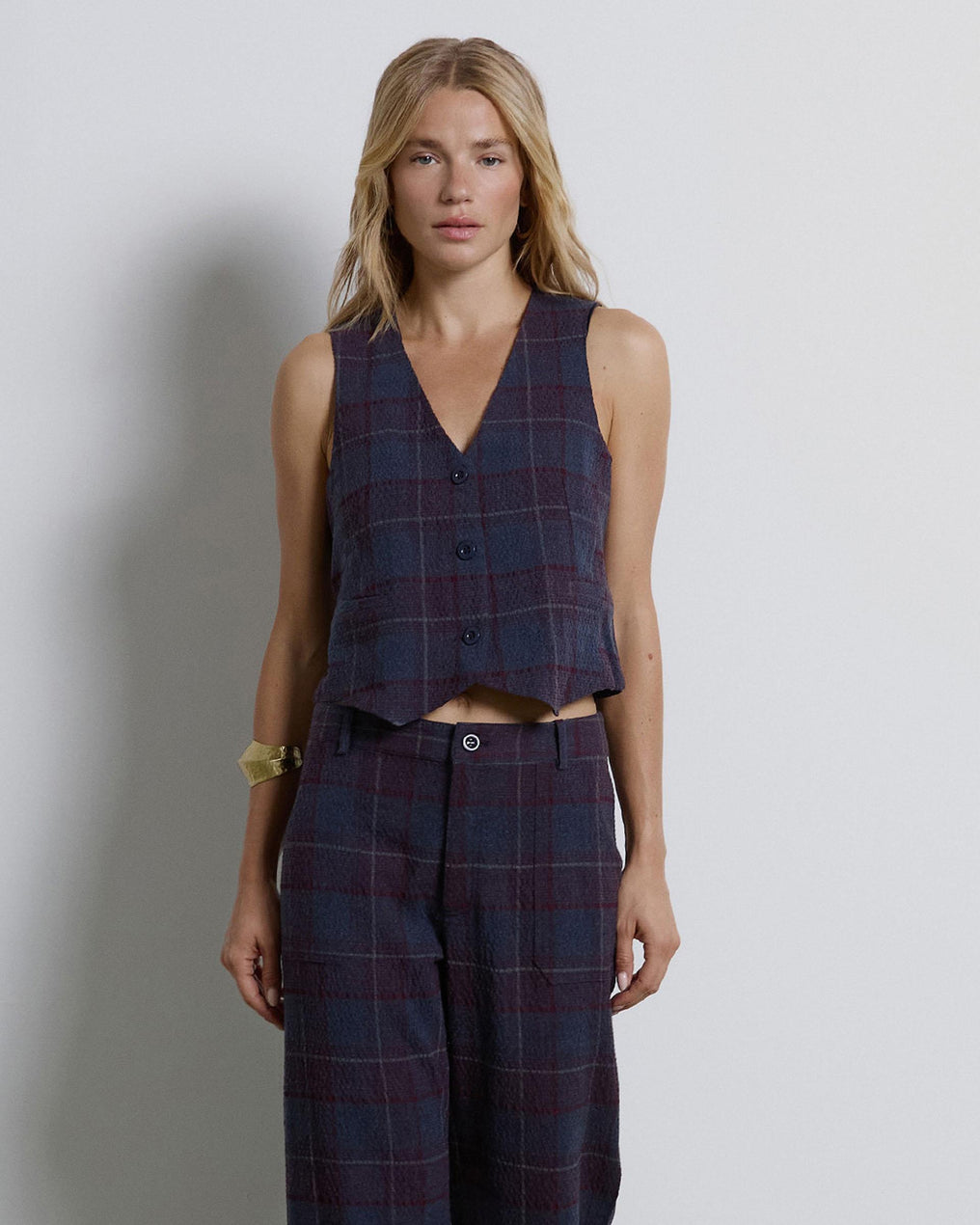 Colete alfaiataria xadrez azul escuro