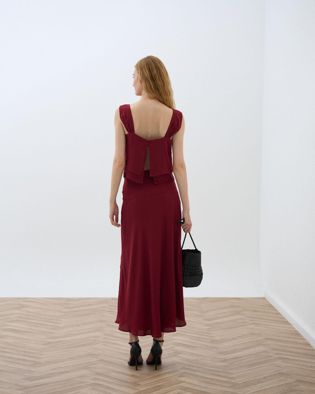 Burgundy Tie-Front Maxi Skirt