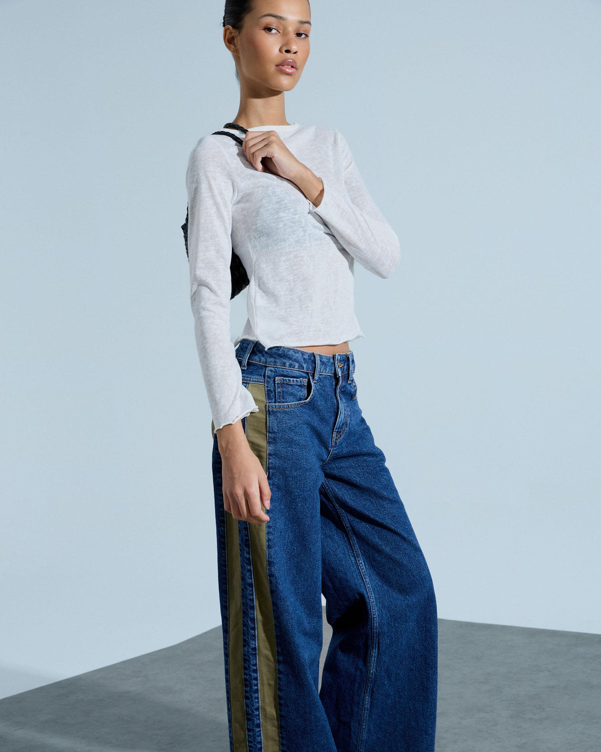 Jeans Contrastes Bolsillos Azul Jeans