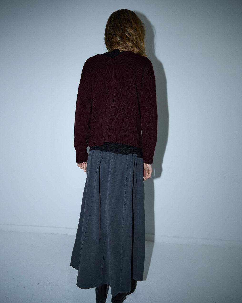 Micro-corduroy skirt with anthracite seams