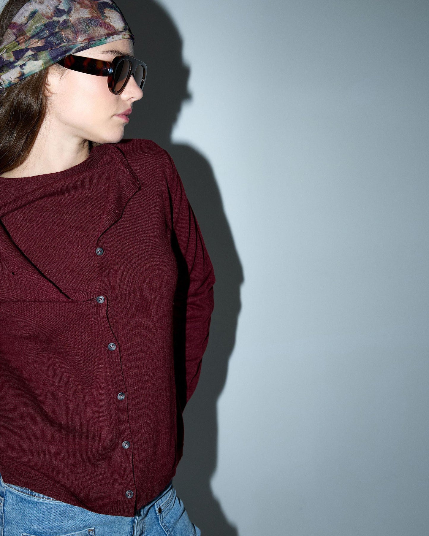 Fine Knit Jacket in Burgundy