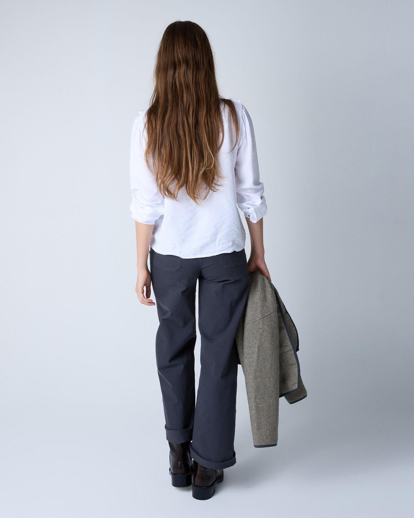 White Blouse with Side Ruffles and Collar