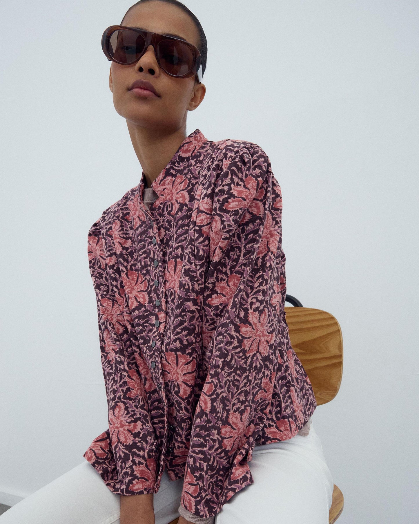 Veste Boutons Imprimé Floral Rose