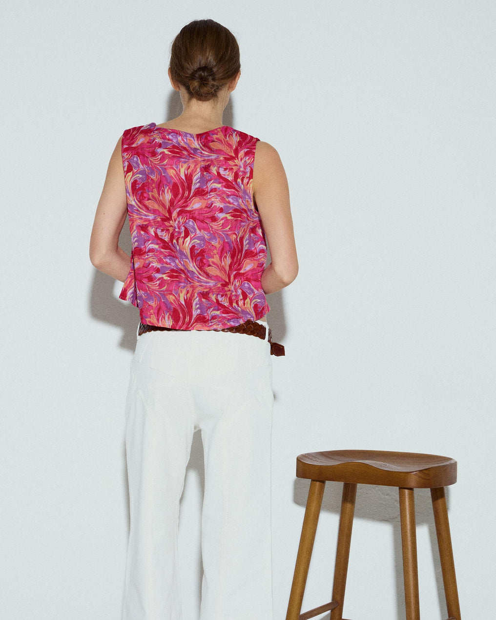Top Botones Frunces Estampado Floral Fucsia