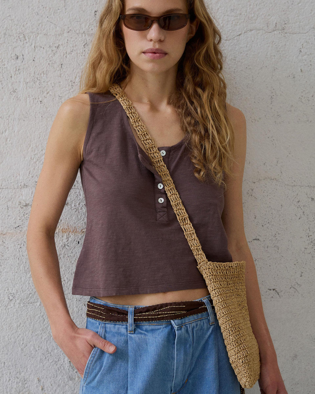 Brown Button Tank Top