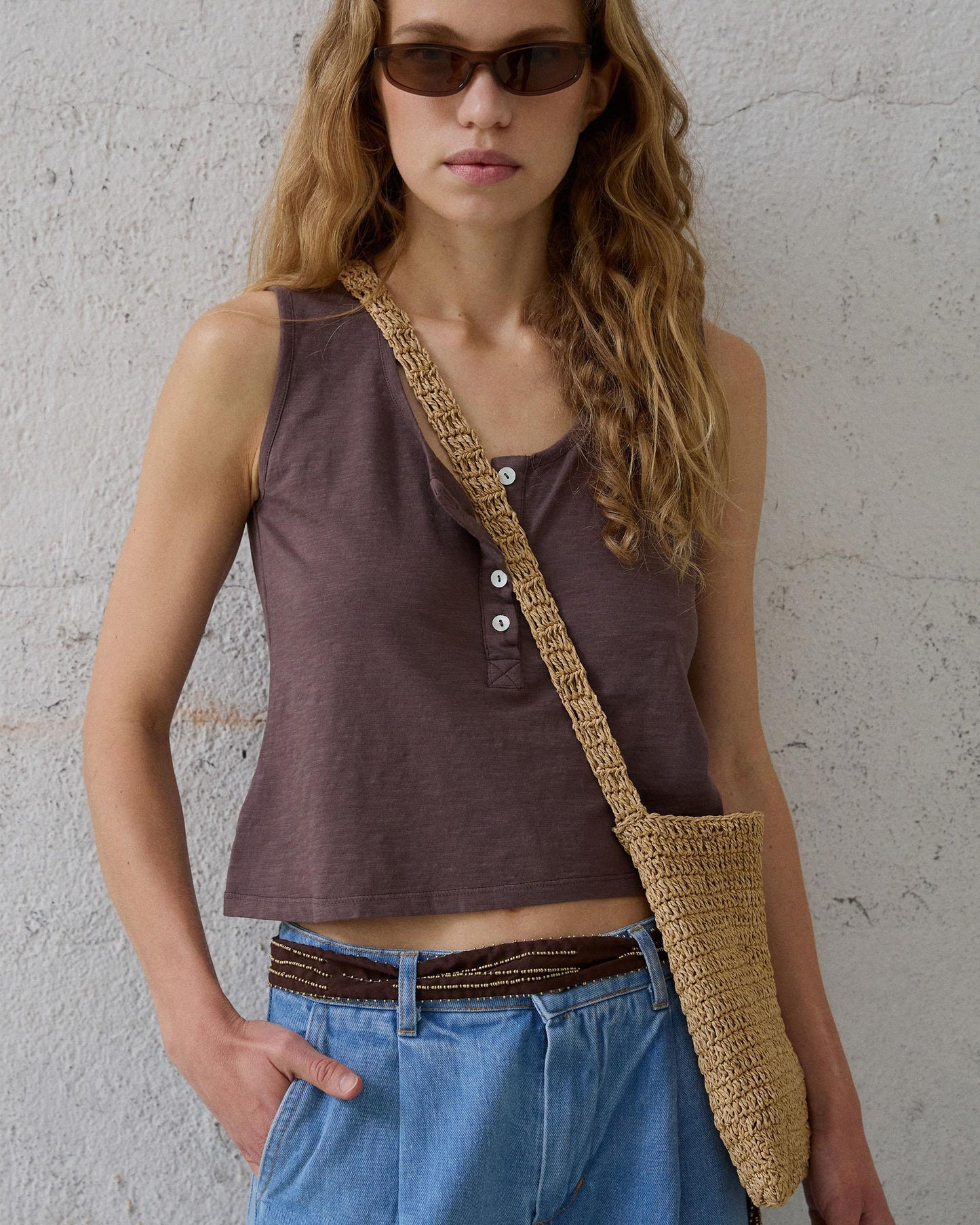 Brown Button Tank Top