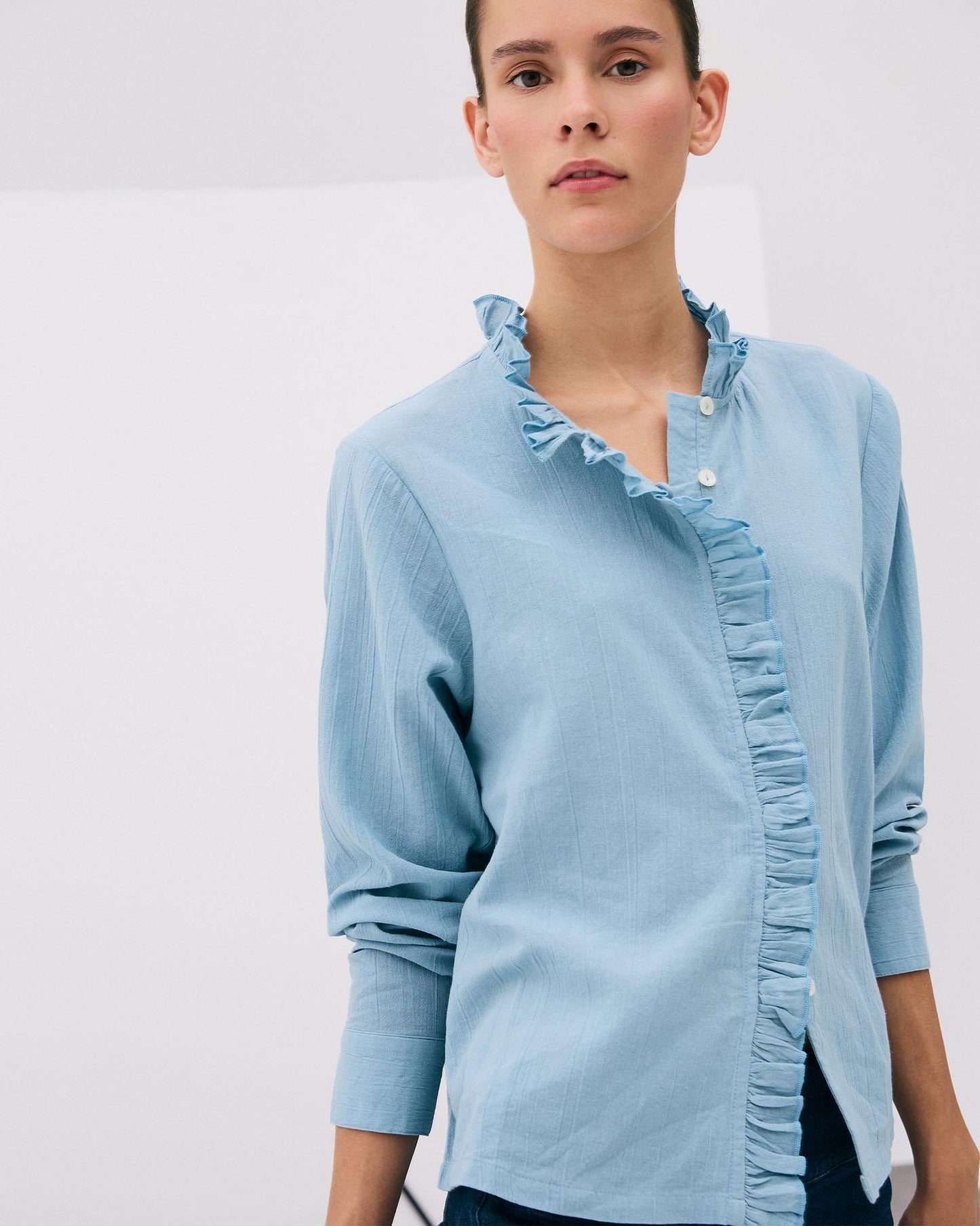 Blouse Volants Picot Bleu