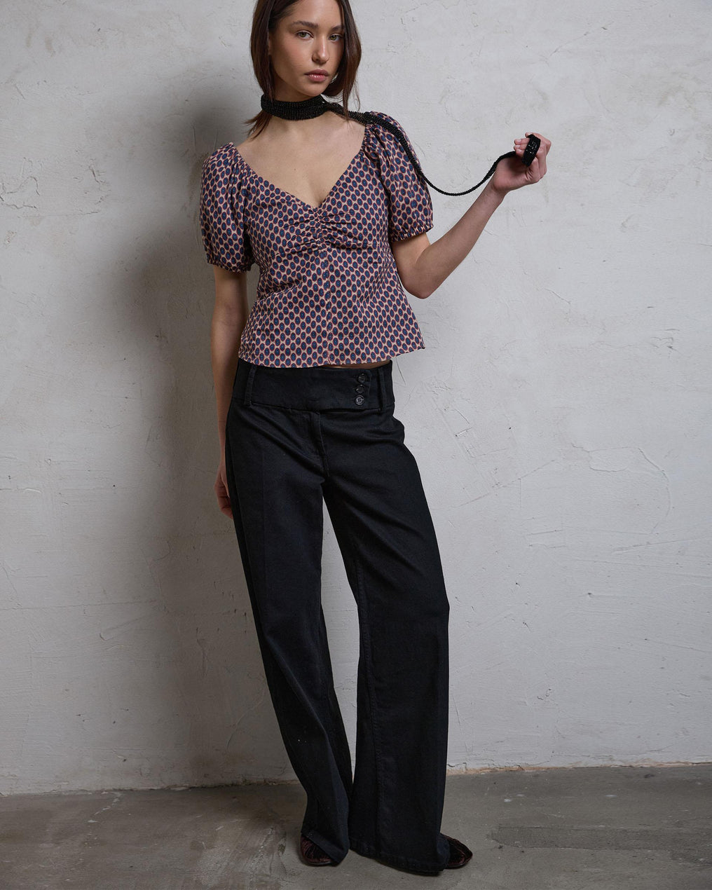 Top Fruncido Escote Manga Corta Multicolor