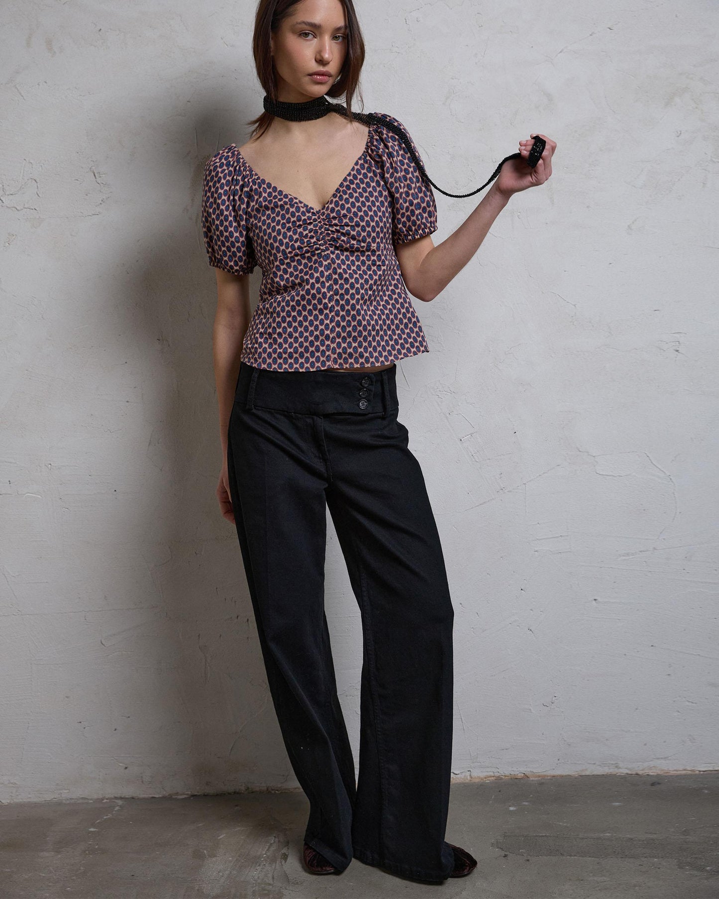 Top Fruncido Escote Manga Corta Multicolor