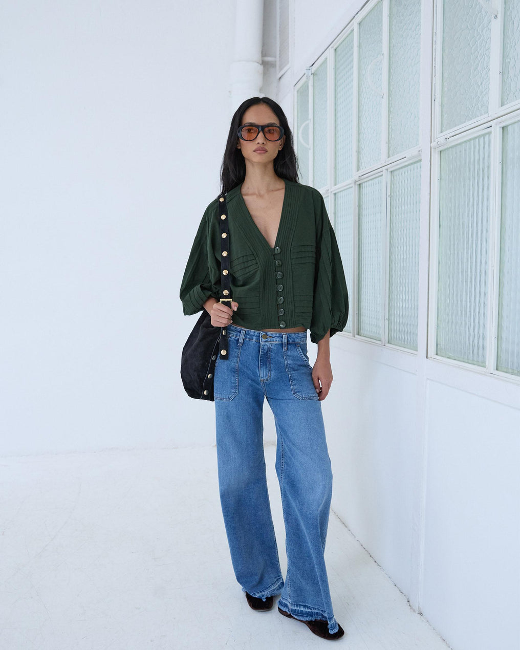 Blusa Pliegues Verde Oscuro