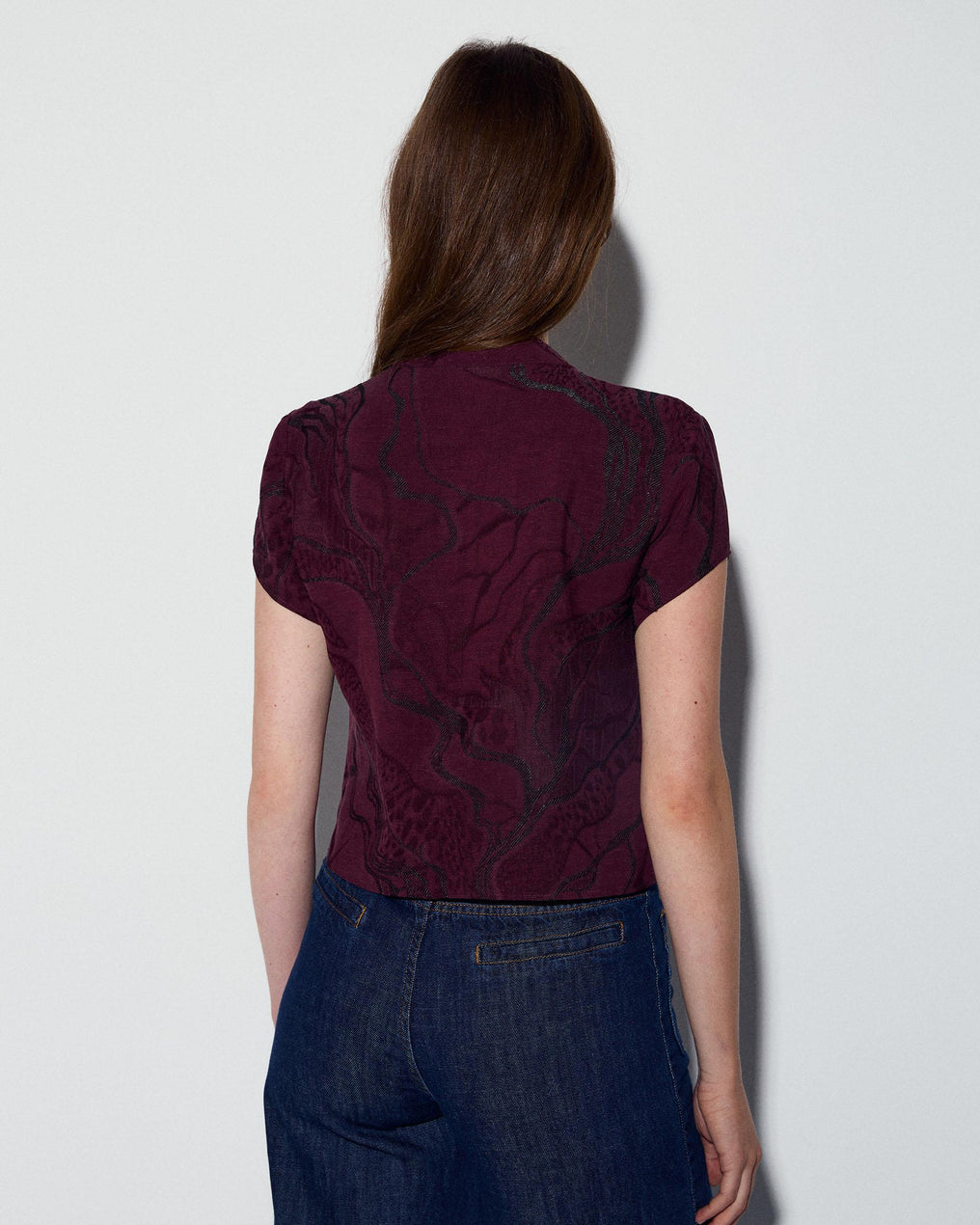 Top Japo Manga Corta Estampado Granate