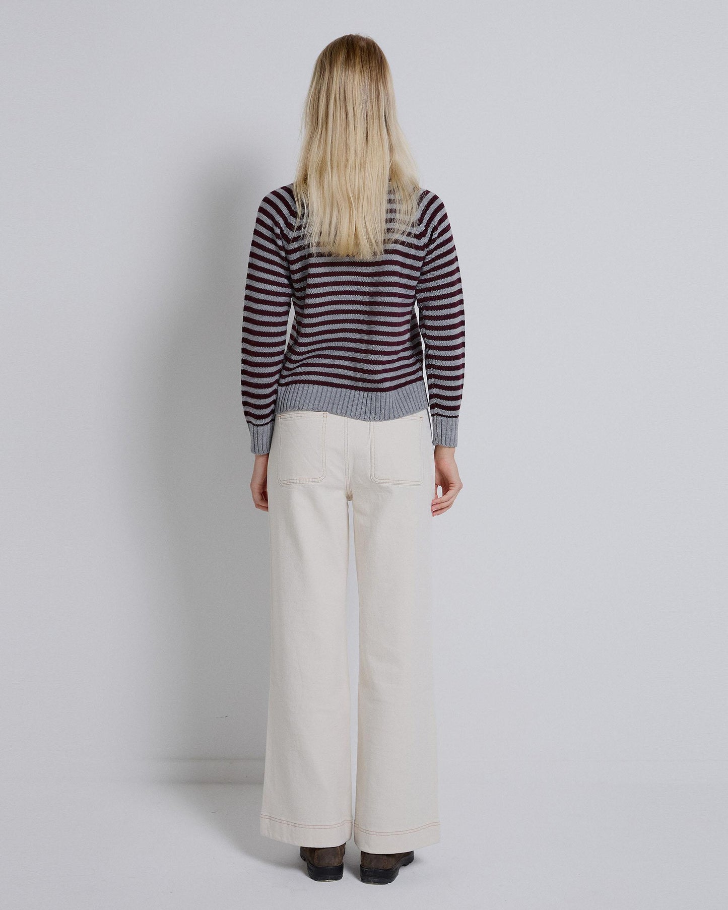 Jersey Manga Ranglán Botones Rayas Berenjena