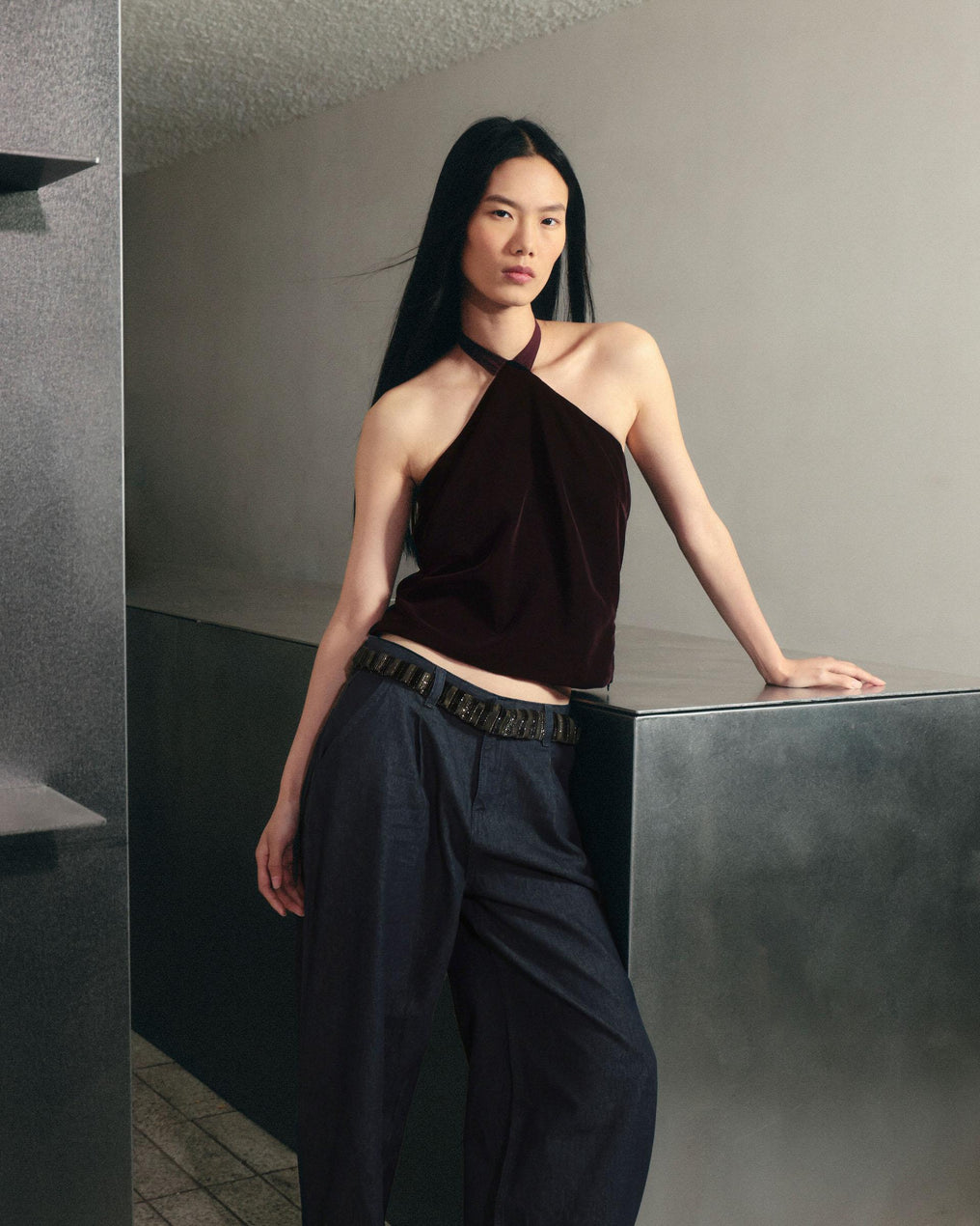 Top Terciopelo Lazada Burdeos