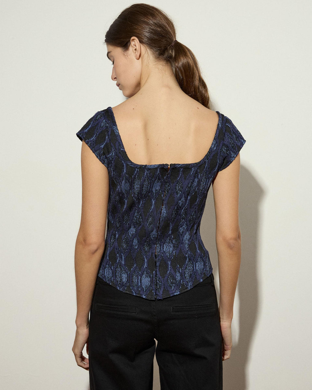 Top Corsetero Corchetes Lurex Azul Oscuro
