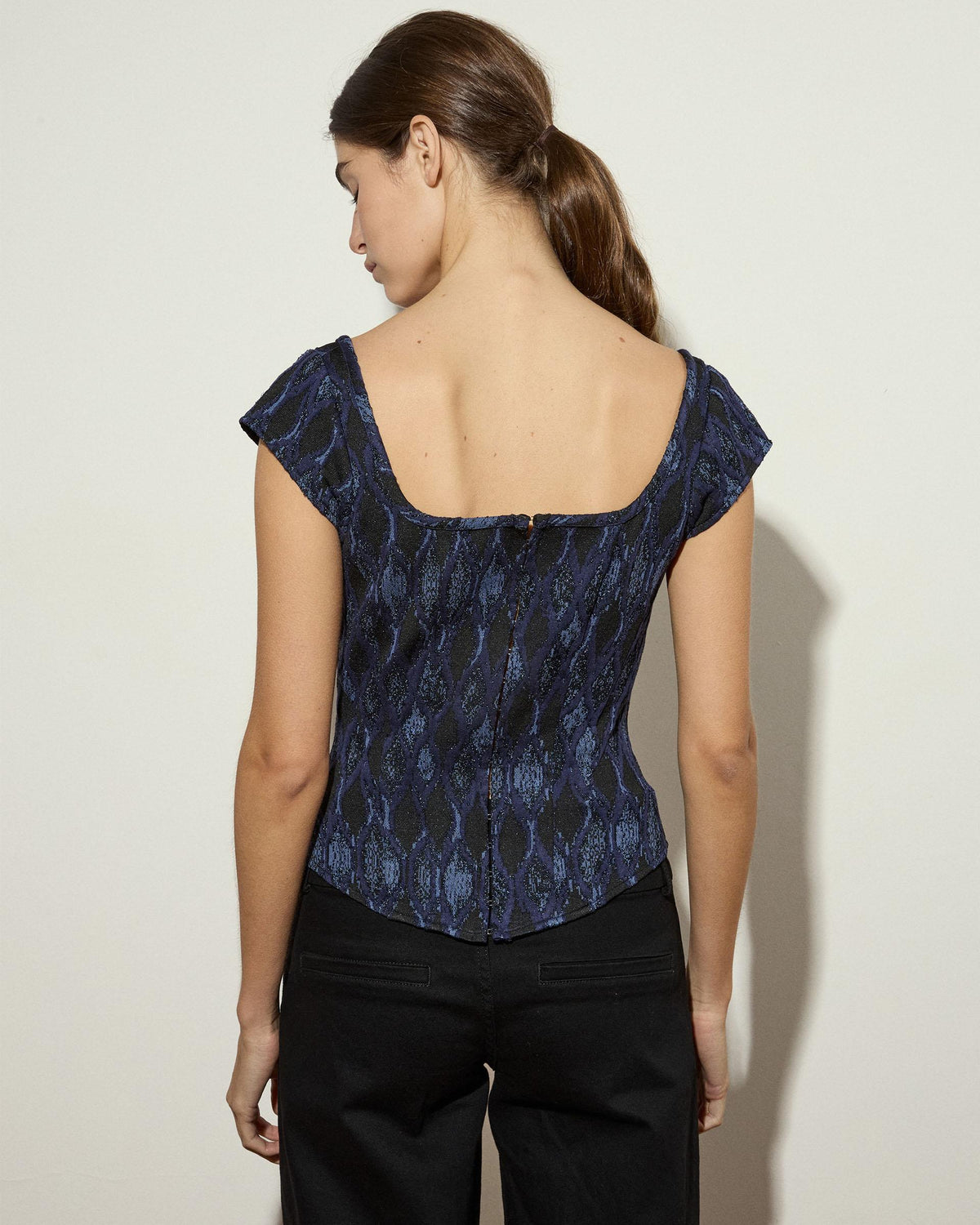 Top Corsetero Corchetes Lurex Azul Oscuro