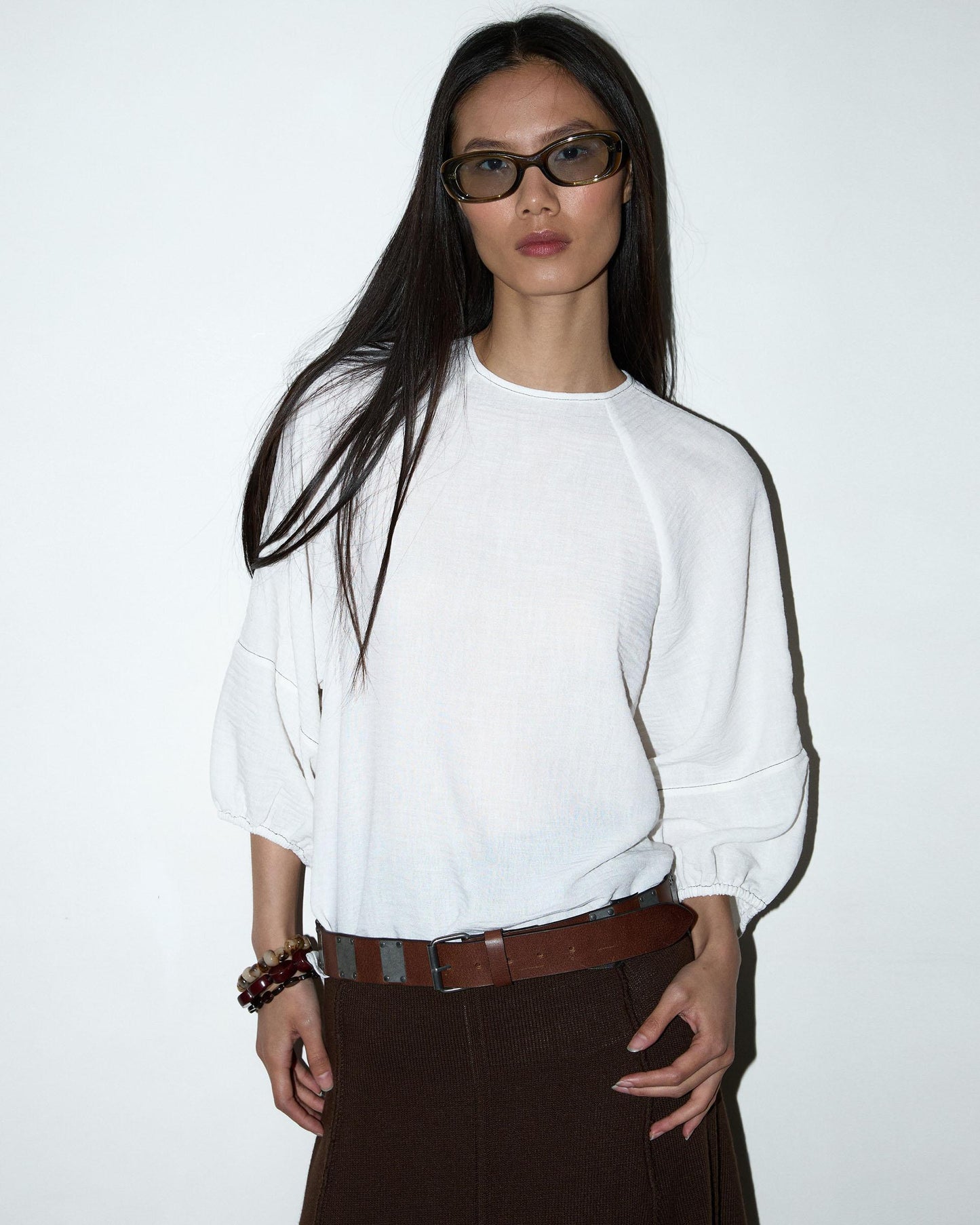 White Blouse with Low Back and Seams