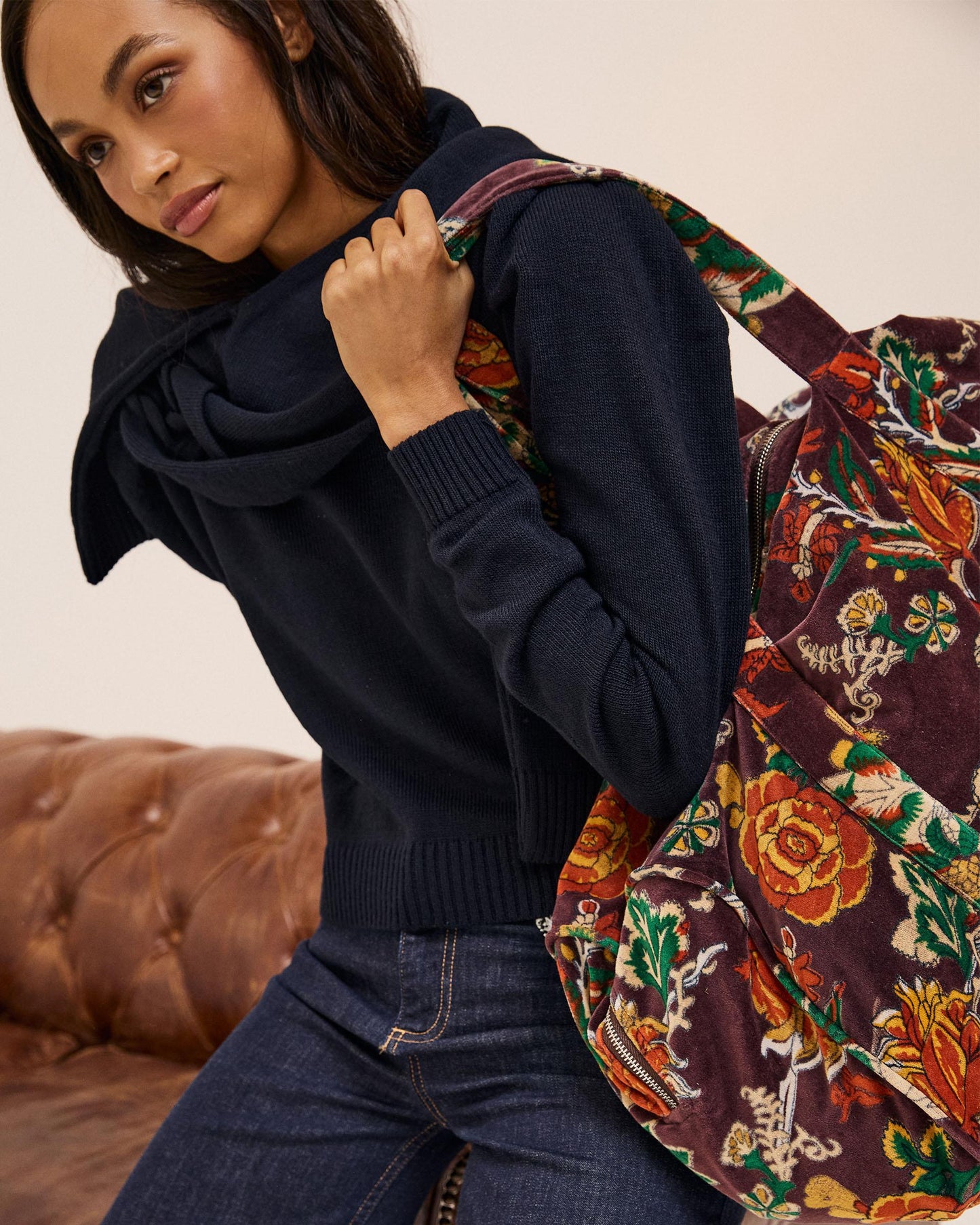 Bolsa De Viaje Terciopelo Estampado Marrón