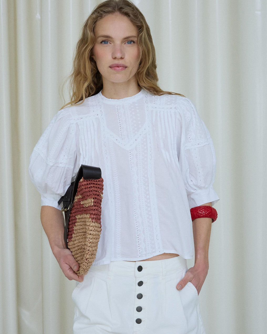 Blouse Manche Française Dentelles Coulisses Blanc