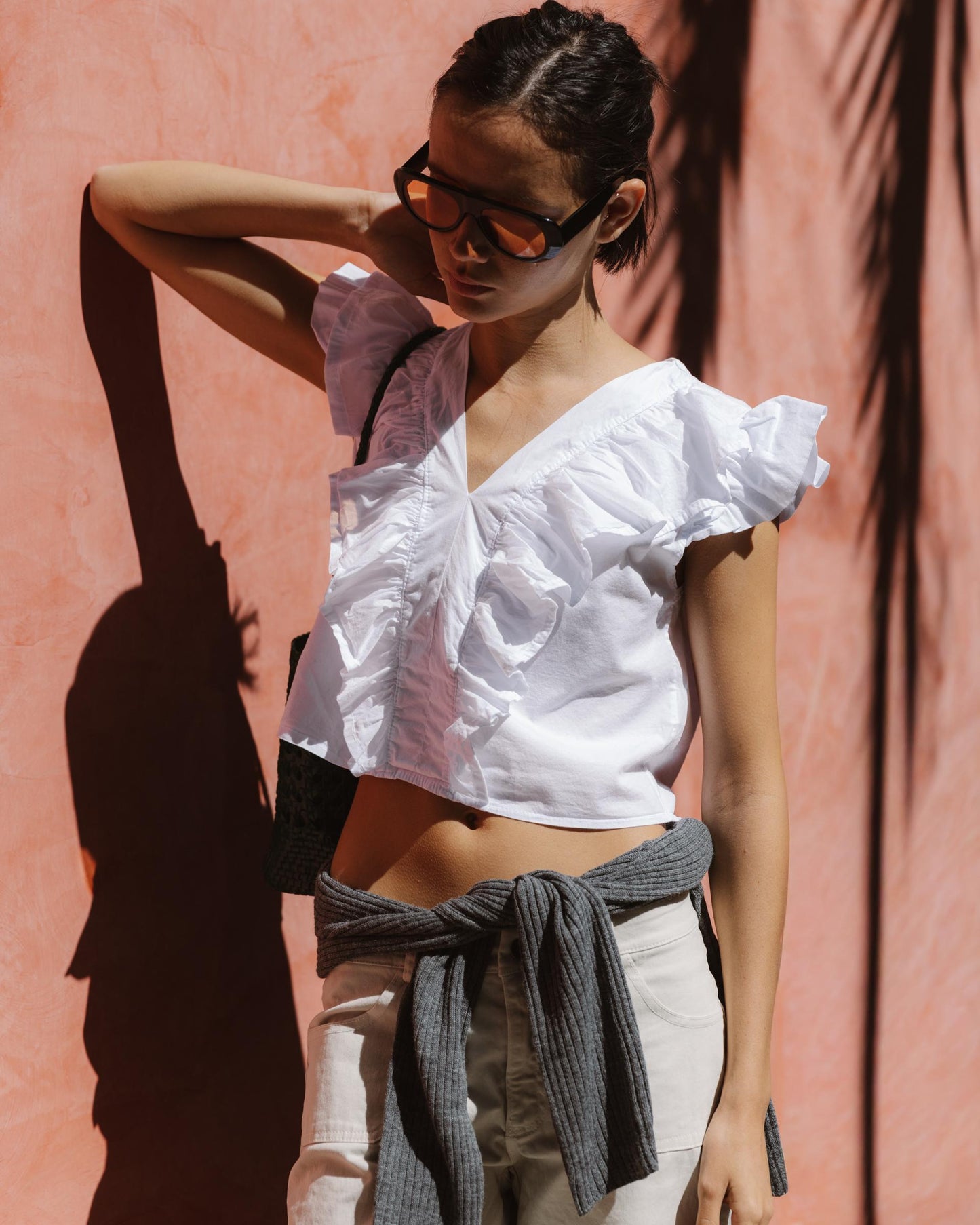 Top Escote Pico Volantes Blanco