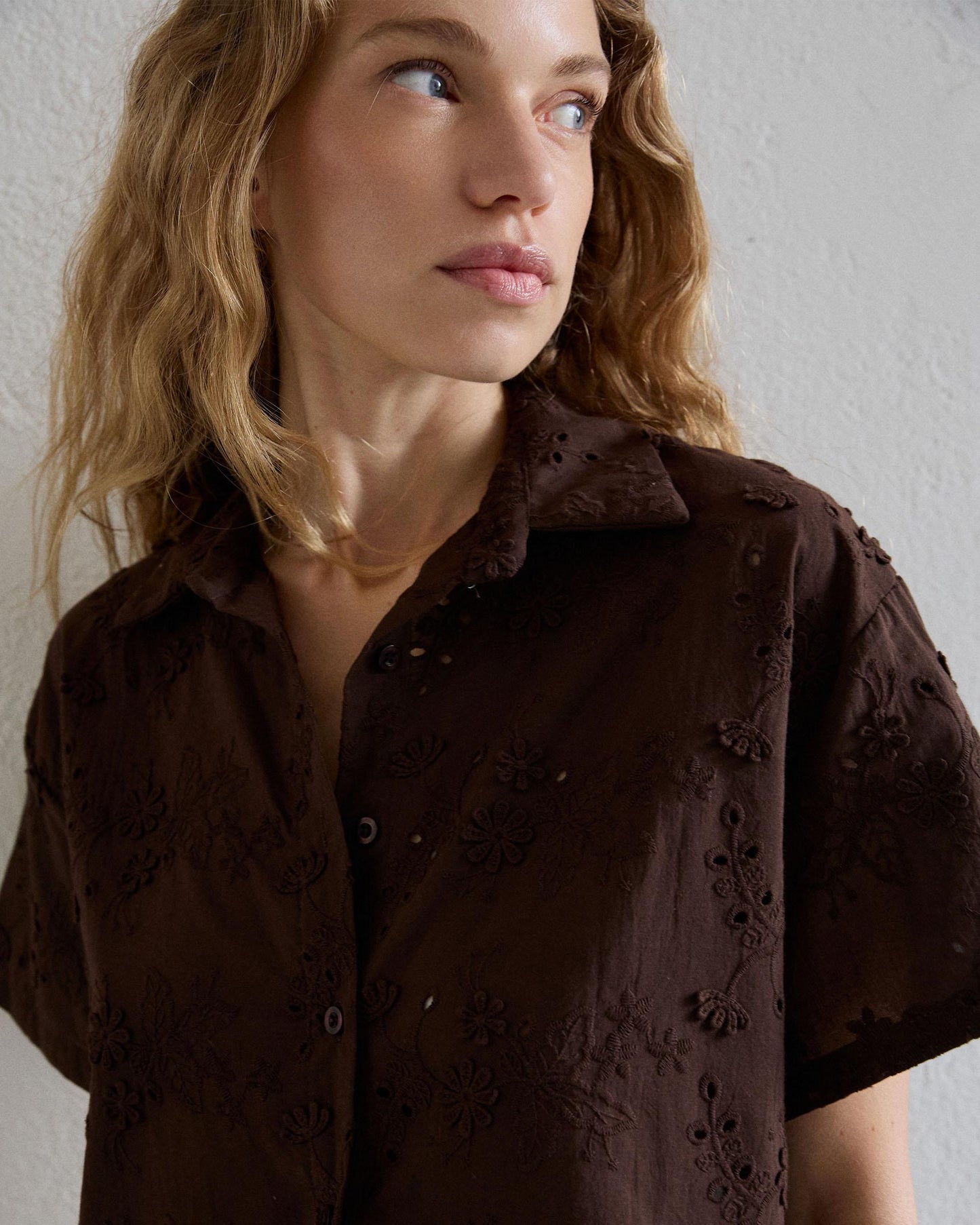Chemise Manche Courte Ajourés Marron