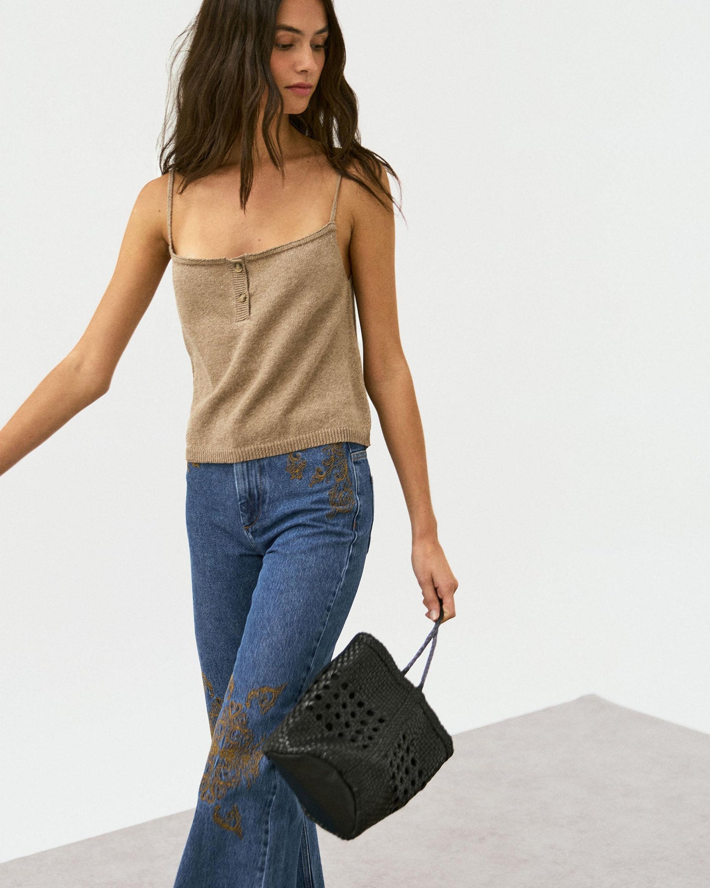 Jeans Broderies Ethniques Bleu