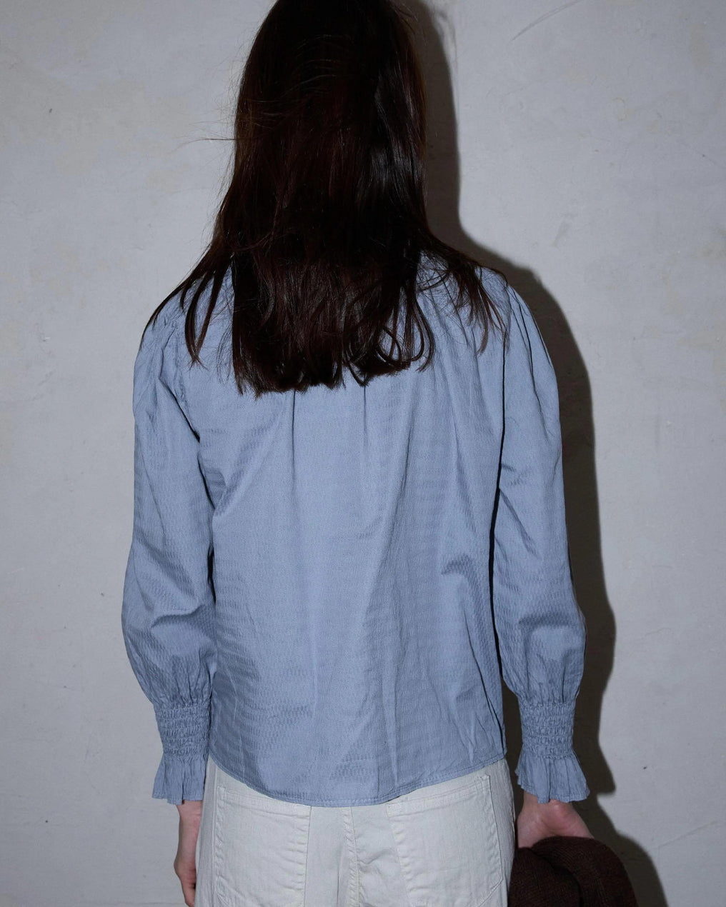 Honeycomb Blouse with Light Blue Collar