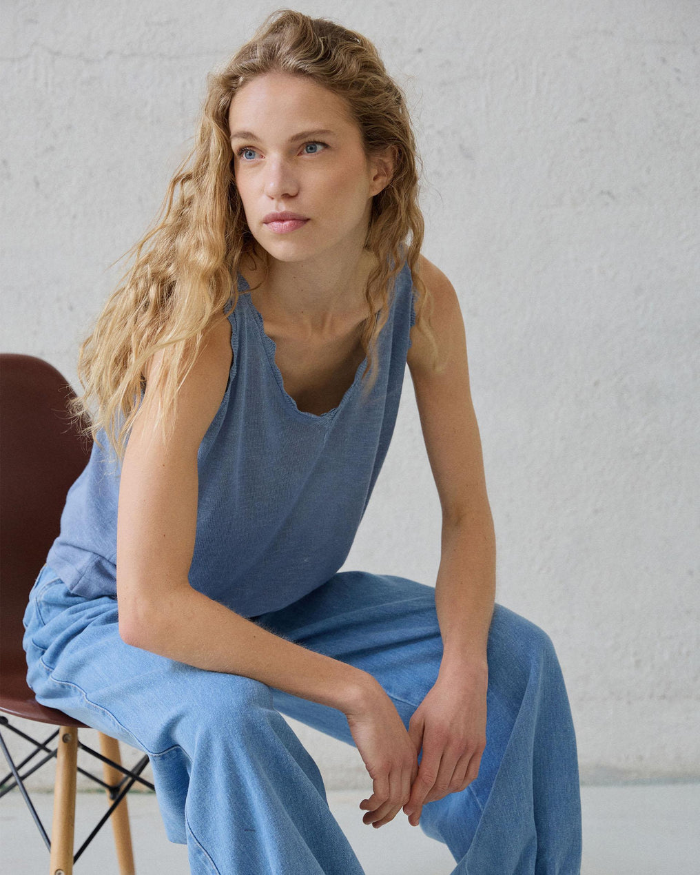 Blue Wavy Details Top