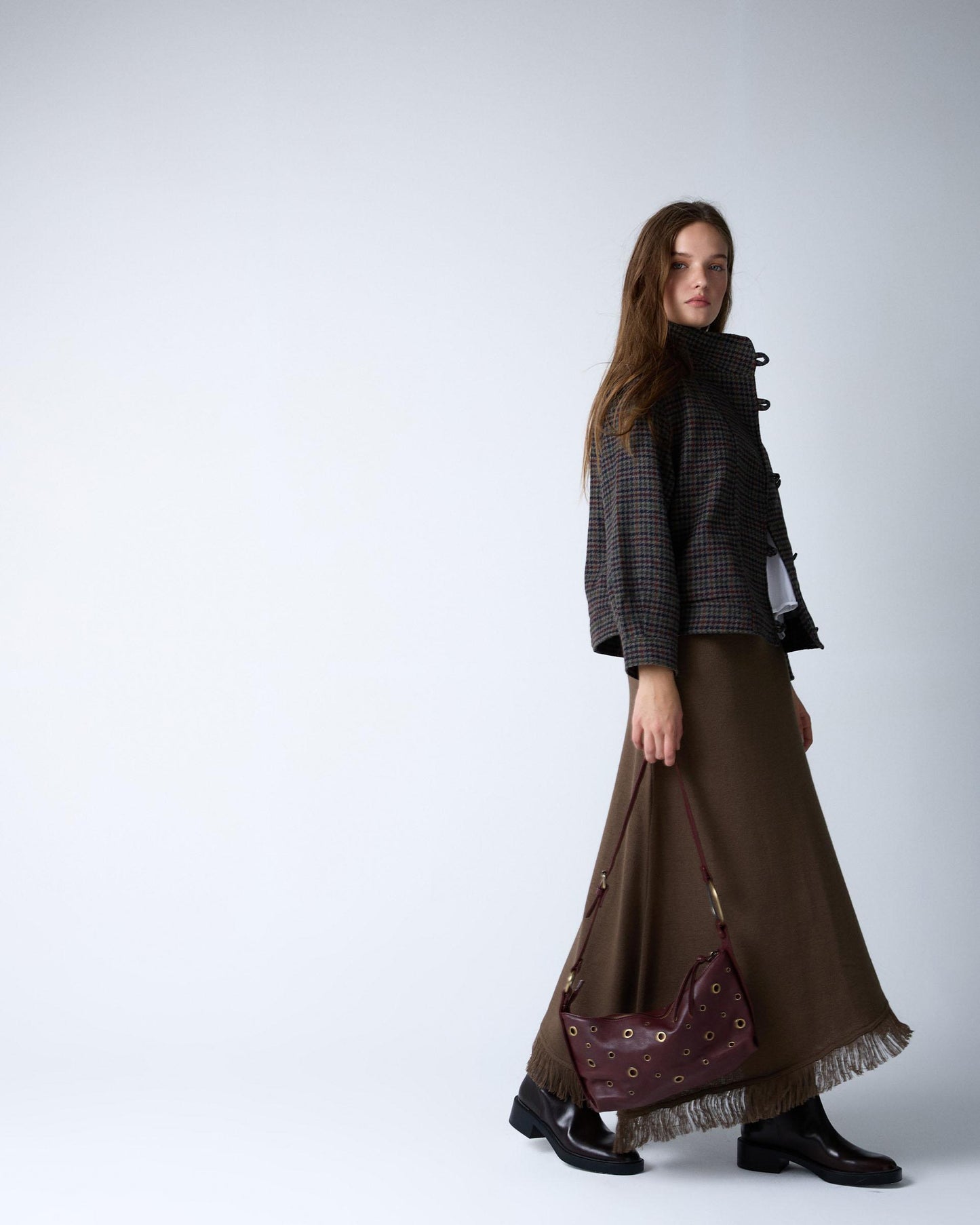 Dark Green Asymmetrical Fringed Knit Skirt