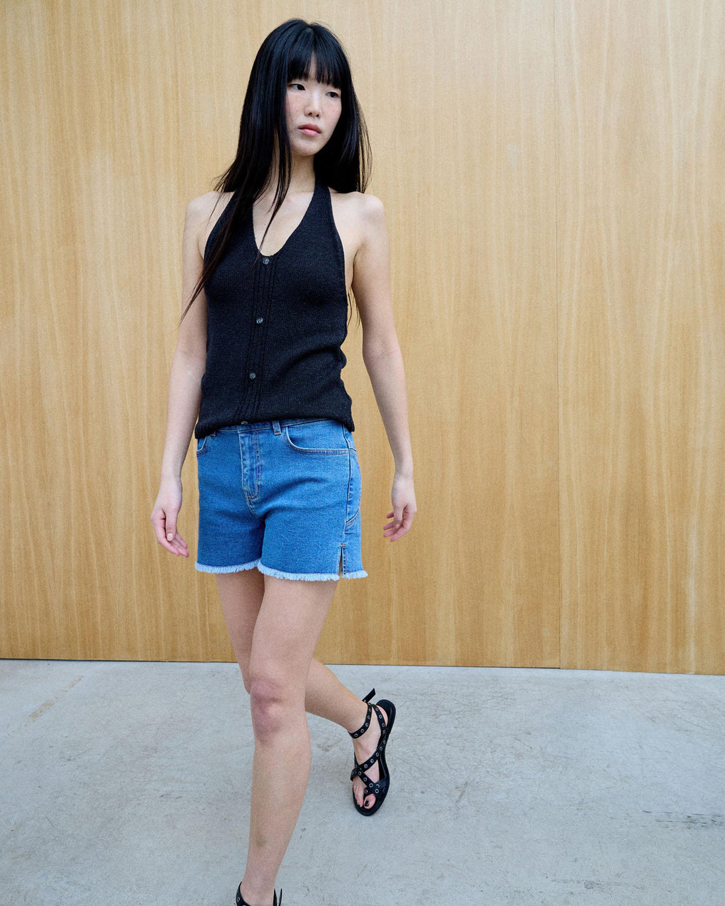 Anthracite Button-Up Halter Top