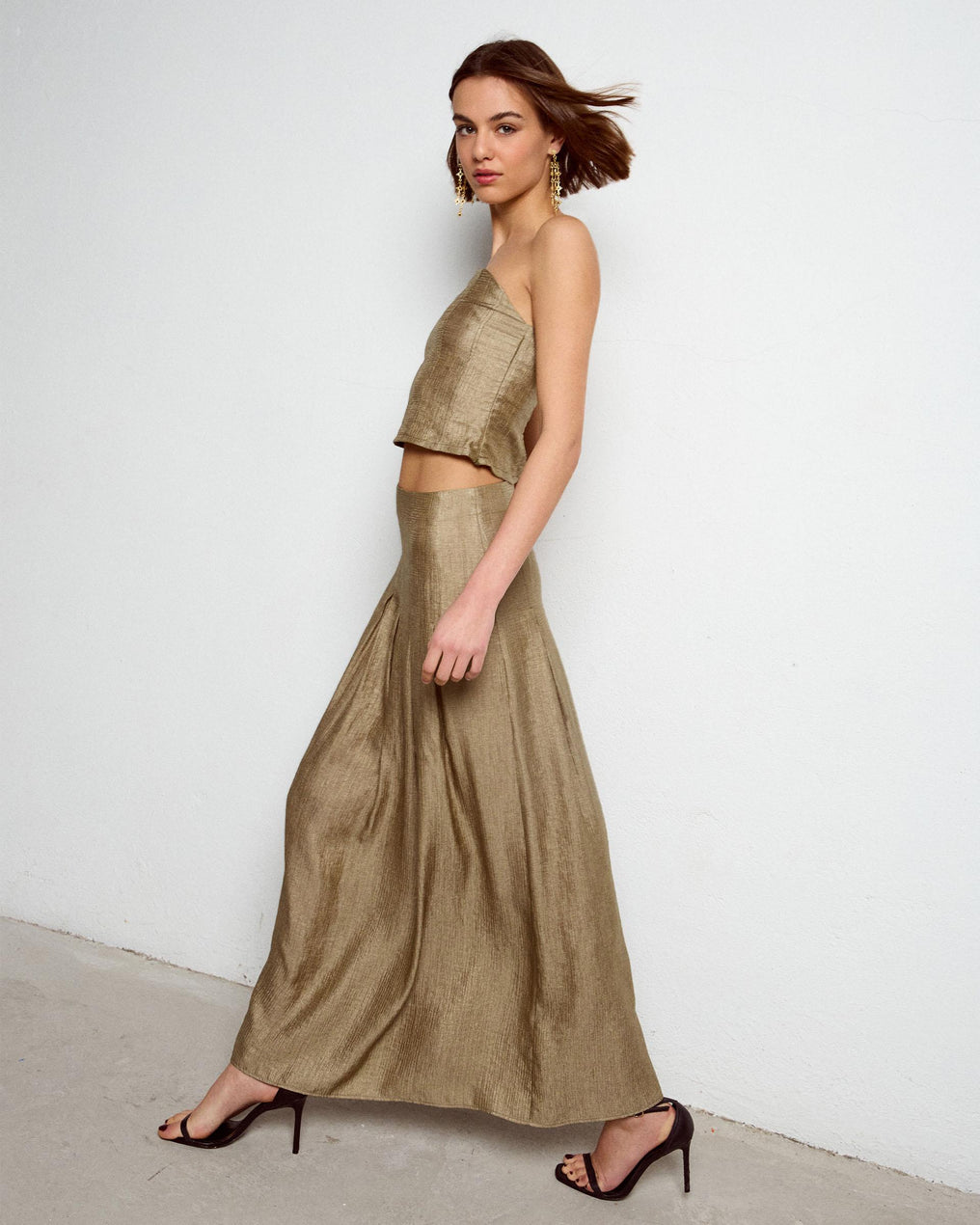 Falda Costuras Tablas Verde