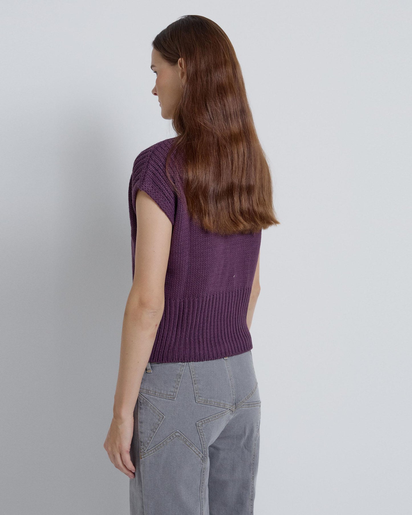 Purple Chunky Knit High Neck Vest