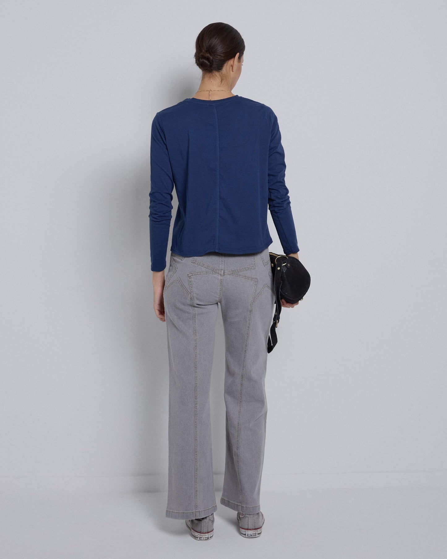 T-shirt básica azul marinho manga comprida