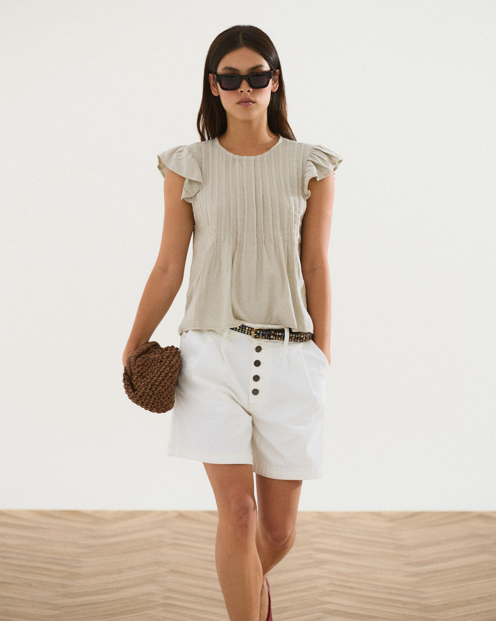 Blusa Jaretas Con Lino Beige