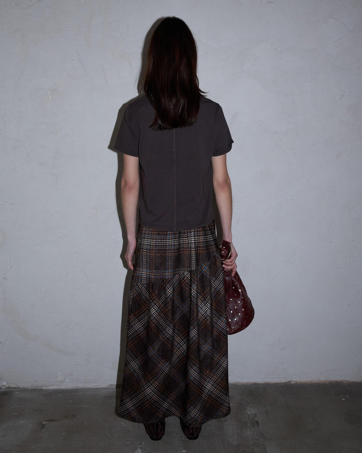 Falda Canesú Asimétrico Cuadros Marrón