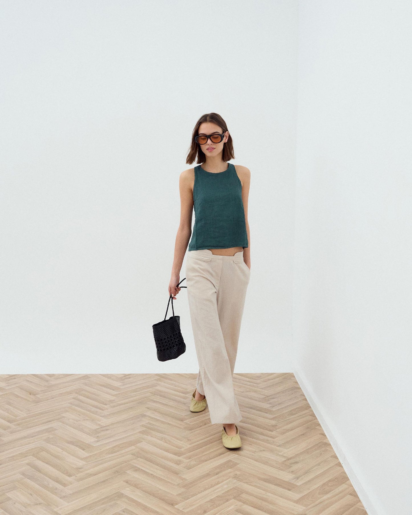 Dark Green Backless Linen Top