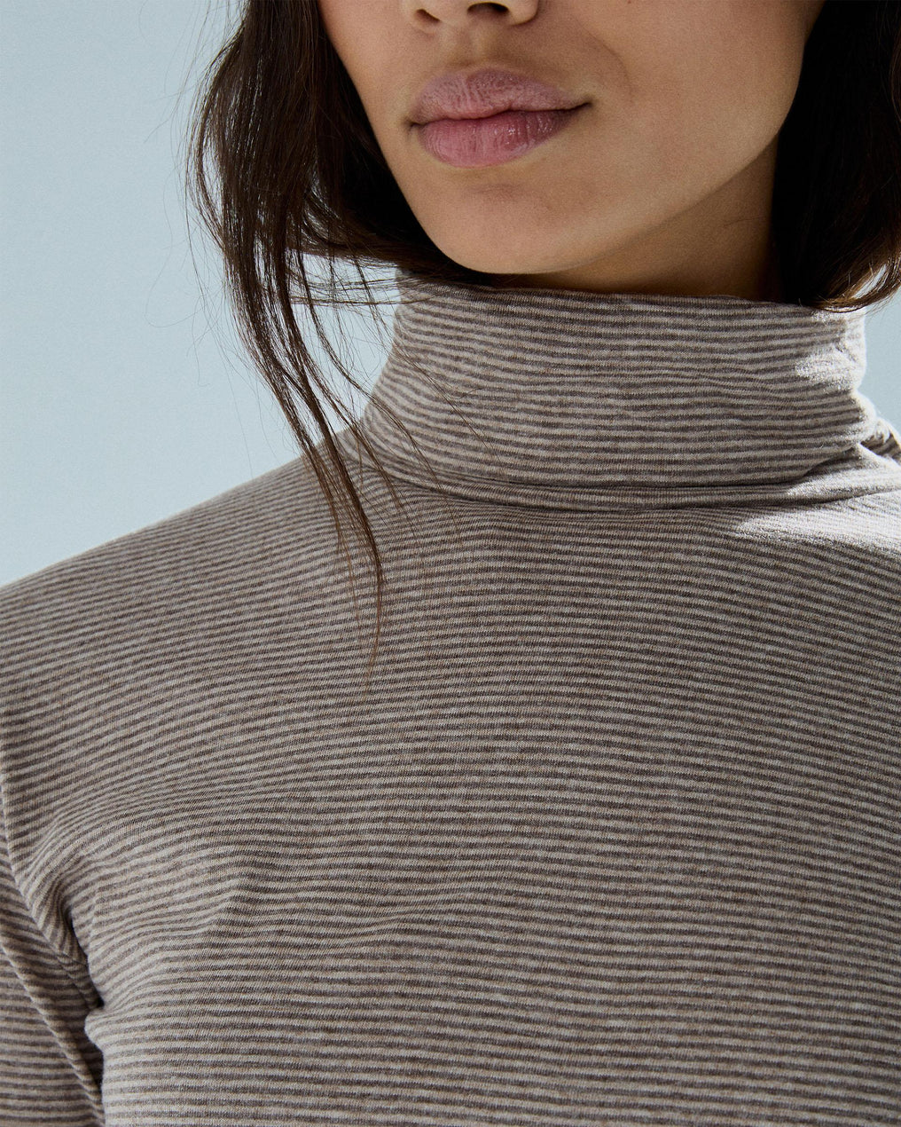 Braunes Rollkragenshirt mit Streifen