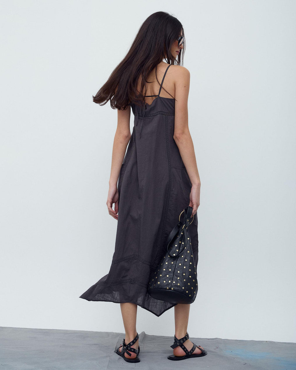 Vestido Puntillas Bolsillos Antracita