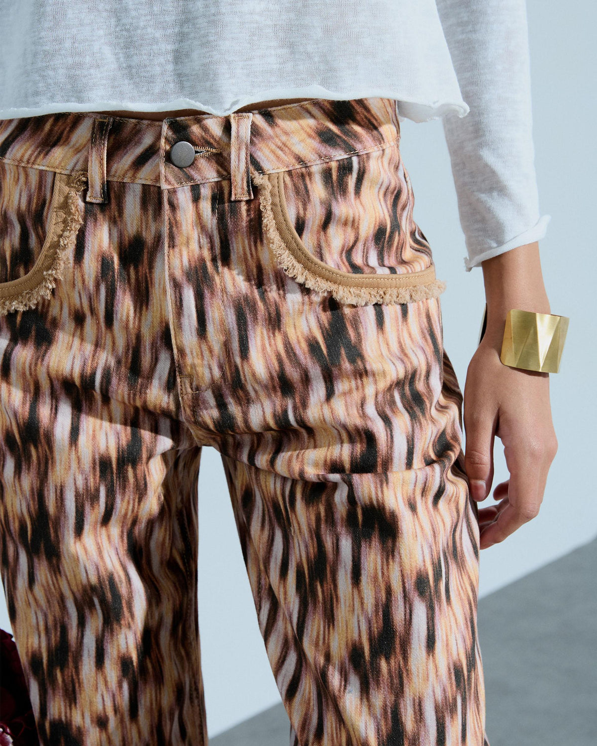 Jeans Estampado Bolsillos Desflecados Multicolor