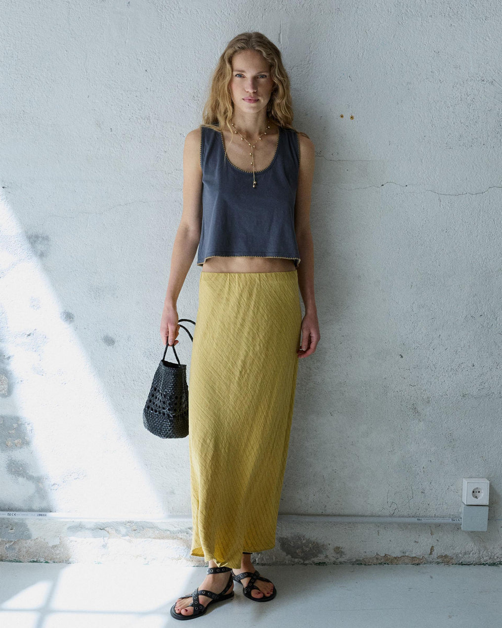 Yellow Striped Flowy Skirt
