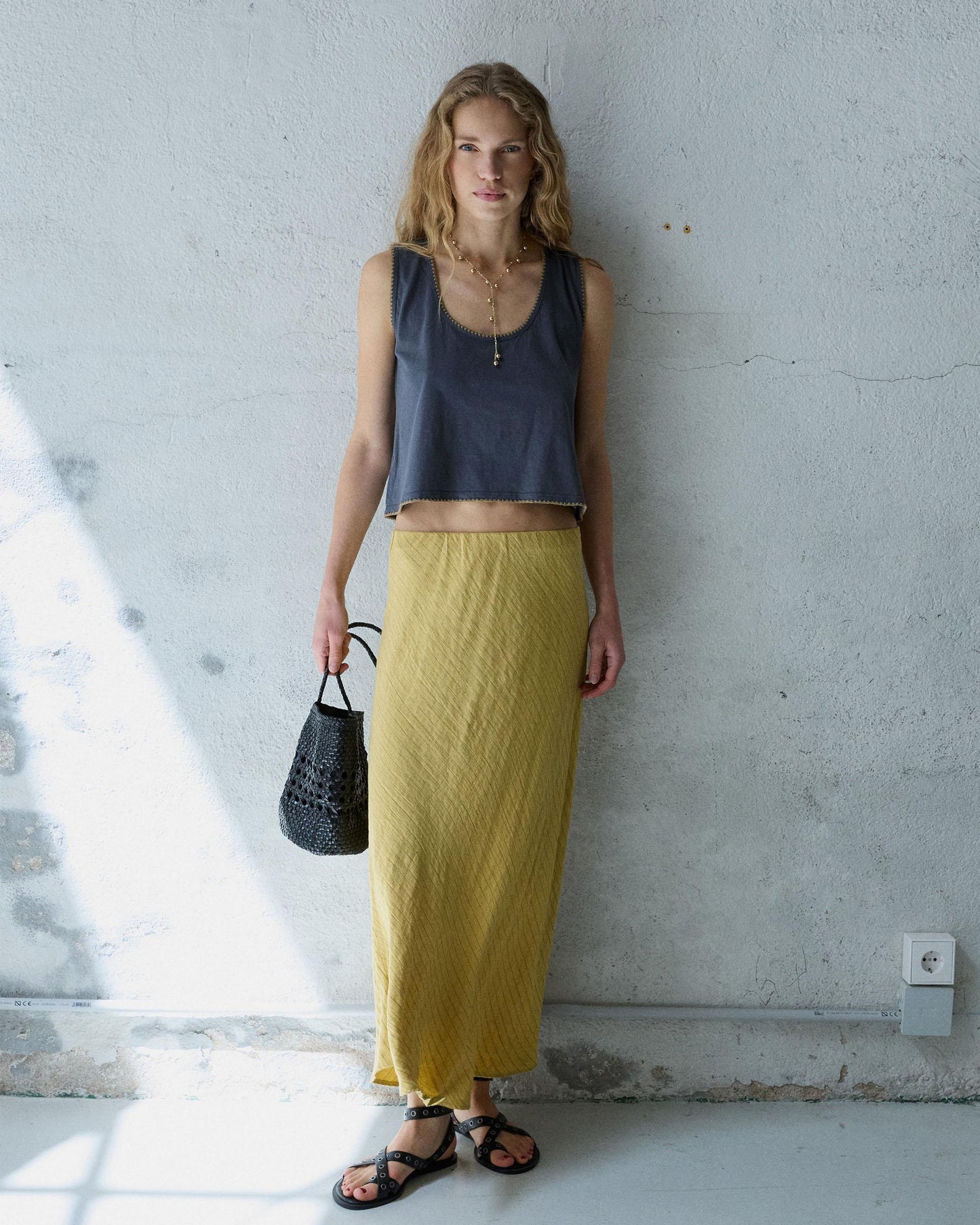 Yellow Striped Flowy Skirt
