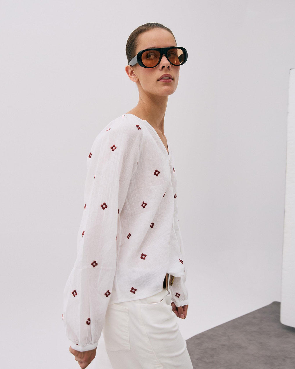 White Floral Embroidered Blouse