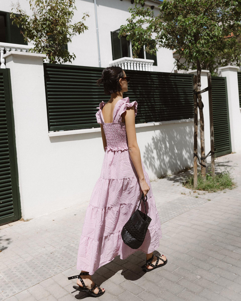 Vestido Gomas Volantes Rosa