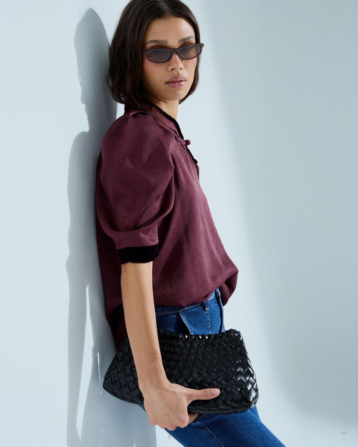 Blusa Alamar Detalle Terciopelo Granate